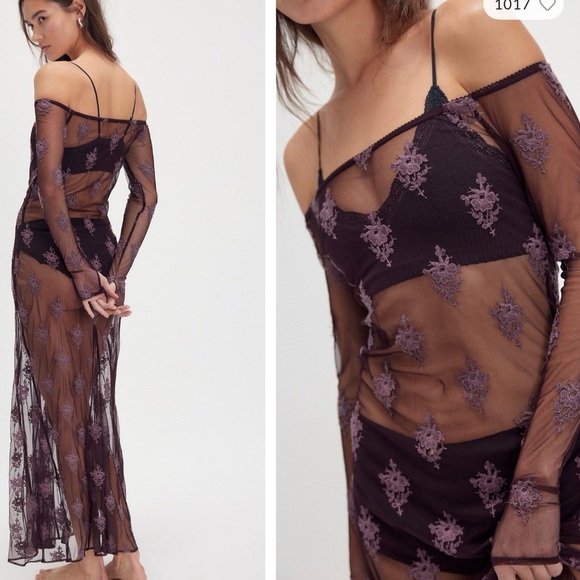 We the free chocolate sheer with embroidered flowers, NWT - Picture 3 of 4